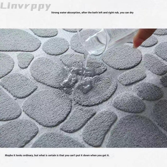 Linvrppy Memory Foam Bath Mat Memory Foam Carpet Cobblestone Design Super Absorbent Non-Slip Machine Washable Bathroom mat (16x24 inches) (Grey)
